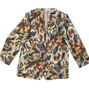 Eagle River Made in USA Brown Floral One Button Blazer Size 16 Cotton Blend VTG